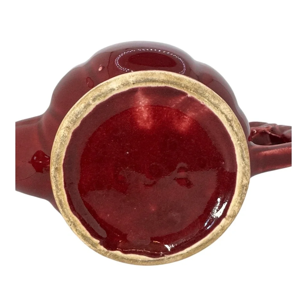 Vintage Shawnee  Burgundy‎ Red Ceramic Teapot 1940s Rosette Handle Finial Top 6
